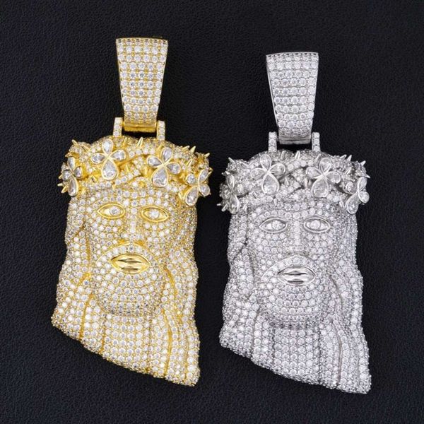 Ciondoli personalizzati in oro placcato S ghiacciato Gioielli Sterling Sier Face Vvs Head Piece Hip Hop Diamond Moissanite Jesus Ciondolo
