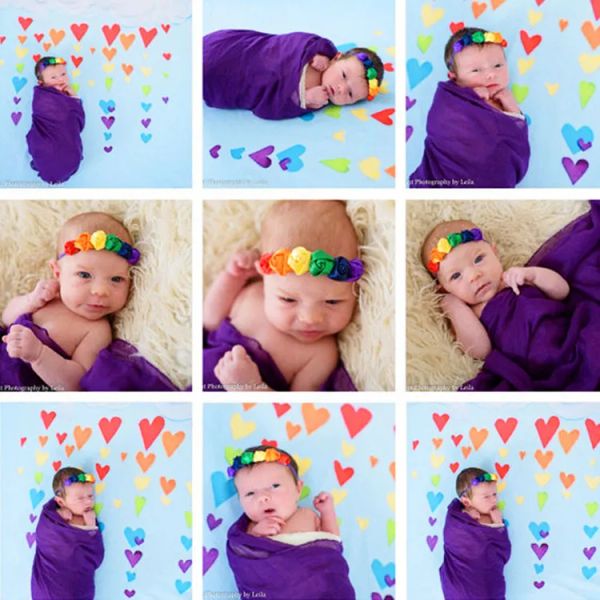Neu Design Regenbogen Farbe Rose Schöne Blumen Stirnbänder Baby Mädchen Kinder Haar Zubehör 10 stücke BJ