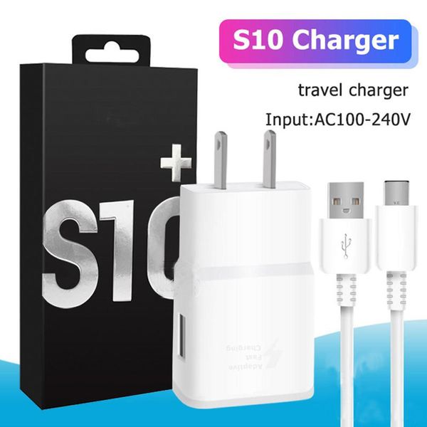 2 em 1 Qualidade Charging rápido Adaptivo CARREGADOR RÁPIDO 15W 9V 1.67A Adaptador 1m 3ft Tipo C Cabos de cabos EUA UE Plug para Samsung S22 S21 S20 S10 S9 S8 S6 Nota 10