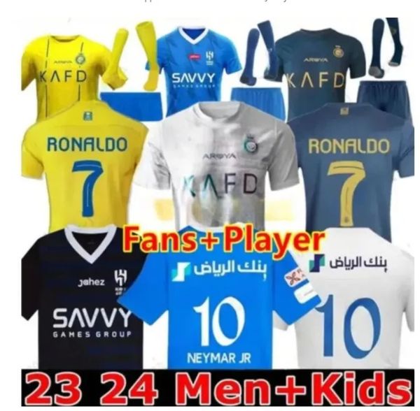 23/24 NEYMAR JR FC Ronaldo футбольные майки Мужчины Детский комплект Al Hilal Саудовская форма CR7 Футболка для мальчиков MANE Фанаты Футболка игрока 2023 SERGEJ Саудовская Аравия