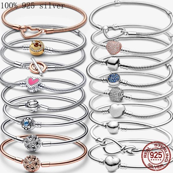 Authentische Passform für Pandora-Armbänder, Original-Armbänder mit mehreren Schlangenketten und funkelnden Scheiben-Maus-Herzen für Damen, Schmuck