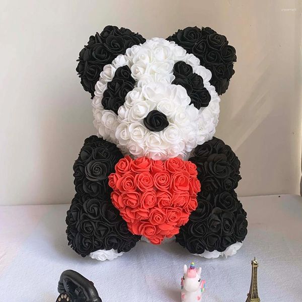 Flores decorativas urso de pelúcia rosa artificial 25cm com caixa luz mãe namorada aniversário criança presente do dia dos namorados