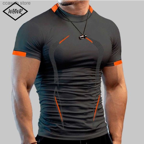 Homens camisetas Homens Ginásio Esportes T-shirt Camisas Slim Fit Camiseta Homens Quick Dry Running Camisa Homens Treino Tees Fitness Tops Oversized T-shirt T240105