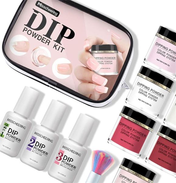 Prego glitter 10 pçs mergulhando em pó conjunto francês branco nude rosa pigmento para manicure arte decorações acessórios 7583401