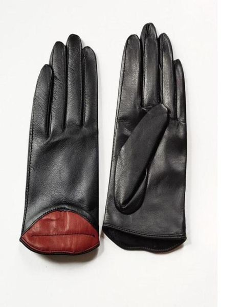 Sexy rote Lippen Persönlichkeit Damen 039s Lederhandschuhe Warme Schaffell Damen039s Handschuhe Schwarz Drive Winter4820514