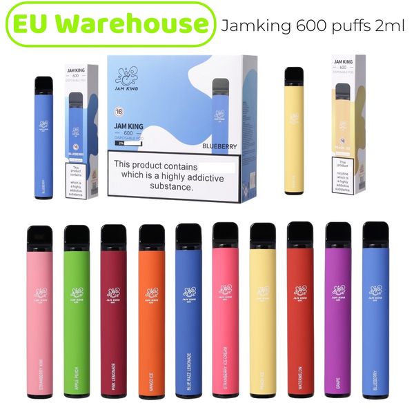 Jam King EU Stock vape eCigar Puff 600 2ml E-suco 10 Sabores Cigarro Descartável China Atacado Vape Stick 550mAh Bateria 20mg Nic Mesh Coil