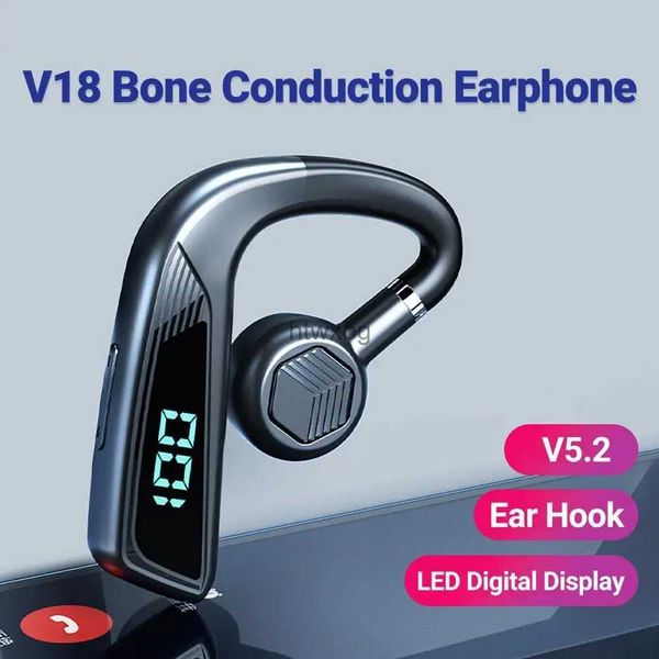 Fones de ouvido de telefone celular V18 Ear Hook Fones de ouvido sem fio Bluetooth 5.2 Fones de ouvido de condução óssea Handsfree Sports Earbuds Pendurado Fone de ouvido YQ240105