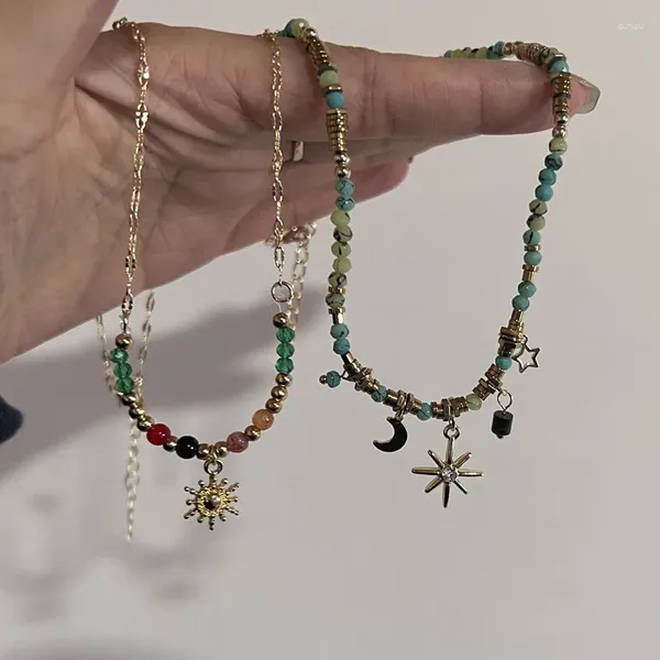 Colares de pingente Simples colorido grânulo de metal colar para mulheres sol e lua presente jóias