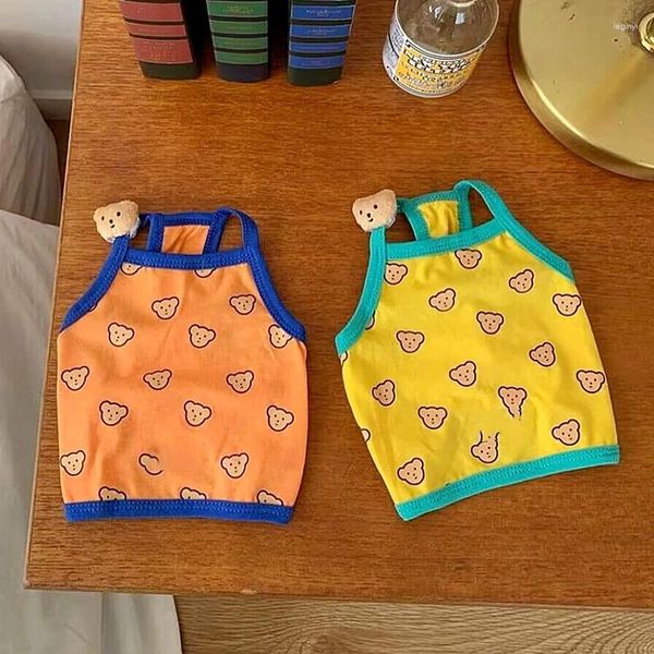 Cão vestuário laranja urso roupas pet verão fino estilo suspender filhote de cachorro legal colete desenhos animados jumper mais bonito do que leggings suprimentos