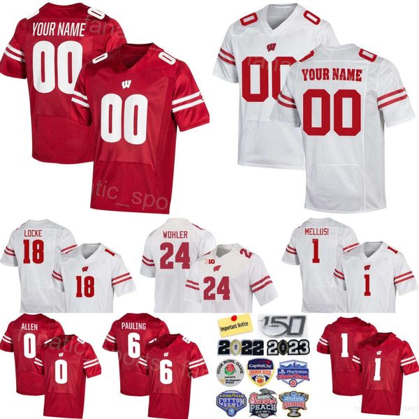 Team University Football Wisconsin Badgers Jersey College 8 Tanner Mordecai 18 Braedyn Locke 0 Braelon Allen 1 Chez Mellusi 6 Will Pauling 24 Hunter Wohler Custom