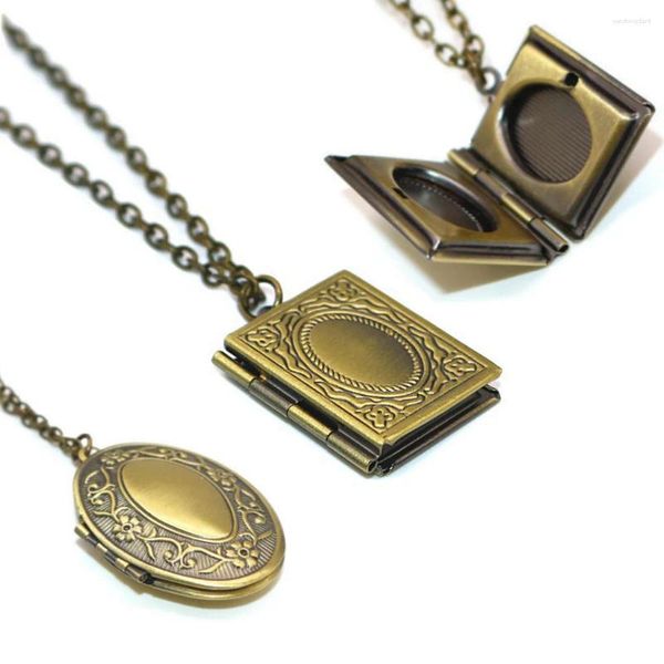 Collane con ciondolo Collana vintage in lega di rame ovale/quadrata Medaglione Pos Commemora l'amore Accessori per gioielli con ciondoli