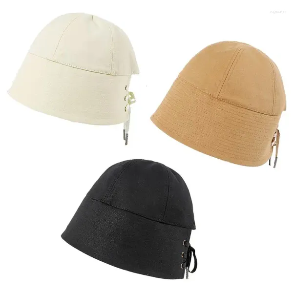 Berets Frauen Sommer Breite Krempe Sonnencreme Kuppel Eimer Hut Aushöhlen Criss-Cross Lace-Up Verband Outdoor Urlaub Fischer