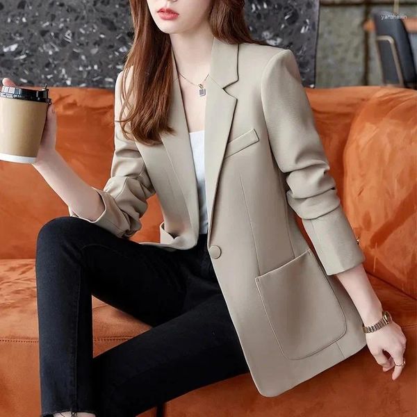 Terno feminino feminino Blazer 2024 Coréia da primavera de primavera Moda longa Office Ladies Ladies Terne Casual Casual Outerwears femininos