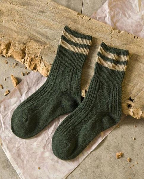 Cinq doigts gants 1 paire automne cadeau épaissi mi femmes chaussettes laine douce garder au chaud élastique hiver 2 rayé confortable1925935