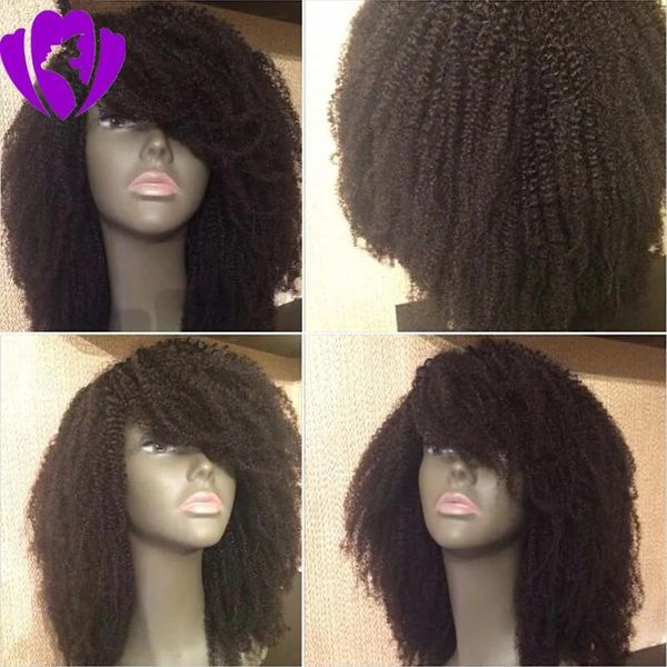 Perucas novo estilo afro kinky cabelo encaracolado peruca dianteira do laço sintético preto branco 7 cores resistente ao calor perucas curtas de halloween com franja