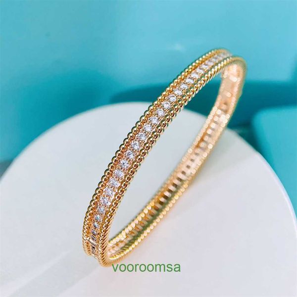 Alta Qualidade Van 18k Gold Holiday Gift Pulseira Jóias Borda Redonda Círculo Completo Pulseira de Diamante Mulheres Plana Simulação Diária Pequena Com Caixa