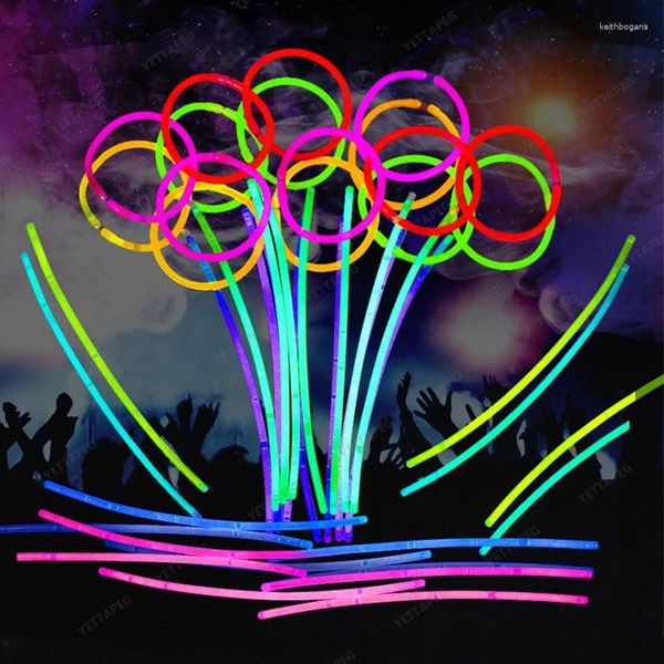 Decorazione del partito 20/50/100 pz Fluorescenza Bagliore di Luce Bastoncini Braccialetti Collane Neon Per Matrimonio Luminoso Decori Colorati