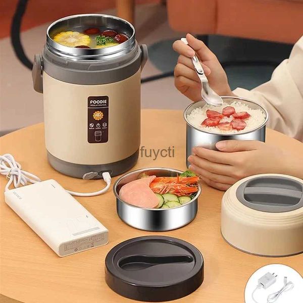 Bento caixas portátil usb aquecimento elétrico lancheira de aço inoxidável aquecedor de alimentos bento lancheira recipiente comida quente crianças multicamadas aquecedor yq240105