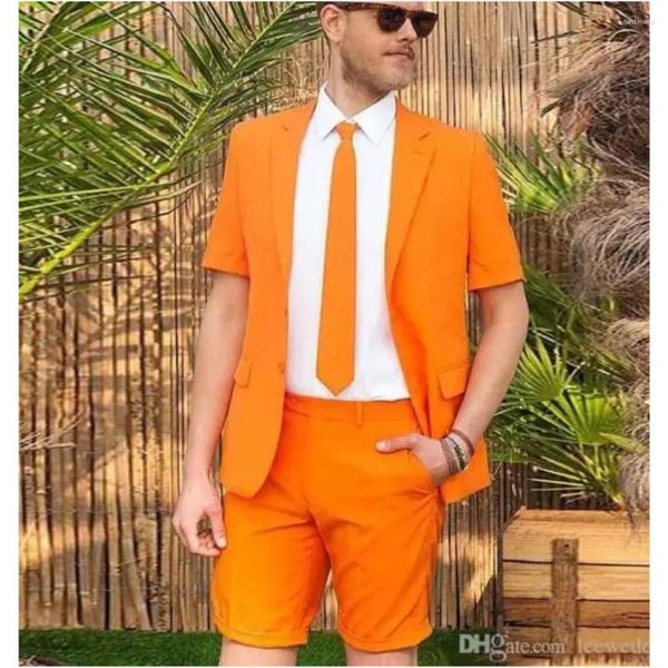 Ternos masculinos laranja, noivo de casamento, slim fit, vestido casual, smoking, blazer, traje de baile, 2 peças, jaqueta, shorts, calças