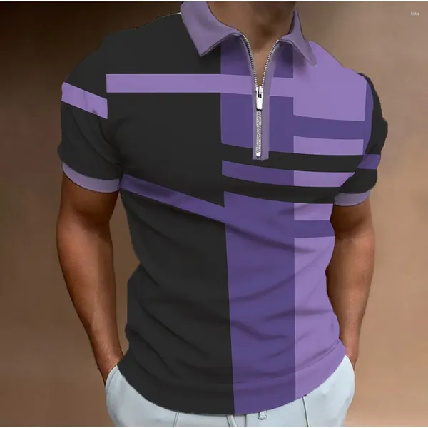 Polos masculinos com zíper camisa polo 3d impresso roupas casuais esportes tênis rua férias secagem rápida camiseta