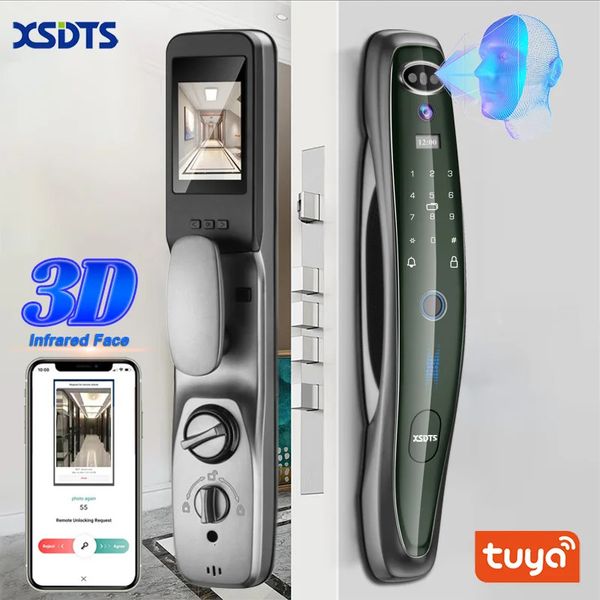 Tuya Smart 3D Face Door Lock Security Face Camera Monitor Intelligent Fingerprint Password Sblocco chiave elettronica biometrica 240104