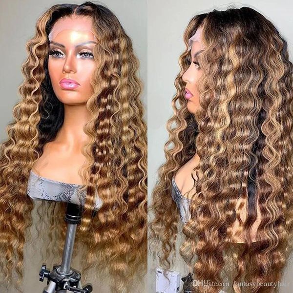 Perücken Lace Front Perücke 830 Zoll Highlight Curly 13x4 Echthaar 100 % brasilianisches Haar