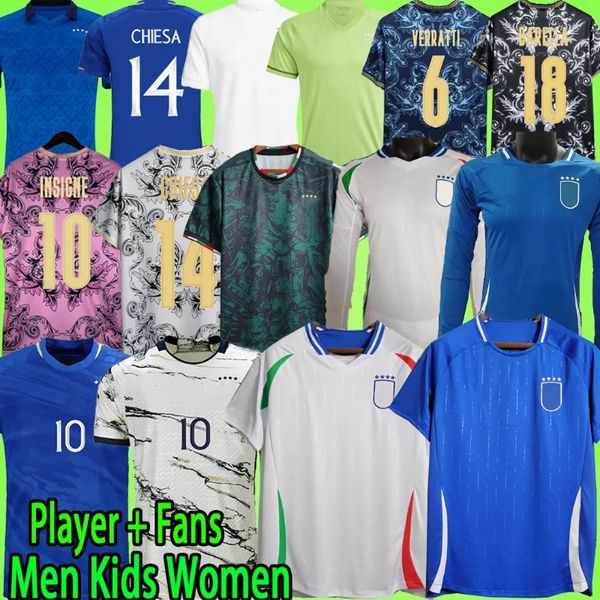 Itália camisas de futebol homens crianças kits camisa de futebol fã jogador totti chiesa barella buffon de rossi r.baggio italia jerseys 23/24 uniforme retro maglie da calcio longo