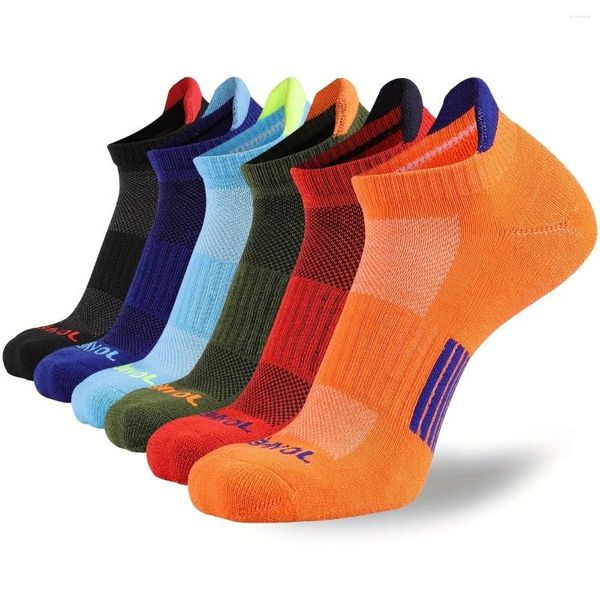 Meias masculinas 6 pares carta impressão listrado bloco de cor respirável amortecido confortável esportes tornozelo com protetor calcanhar conjunto multicolorido