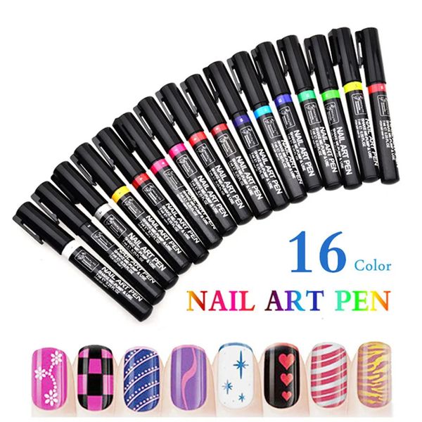 3 pz Penne Acrilico Nail Art Pittura Penna 16 Colori per Scegliere Gel UV 3D Disegno Penna Manicure Nail Art Strumenti di Bellezza 240105