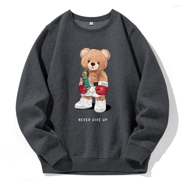 Felpe con cappuccio da uomo Strong Boxer Teddy Bear Never Give Up Print Felpa da uomo allentata basic giornaliera con cappuccio O-Collo Tuta sportiva Felpa sportiva