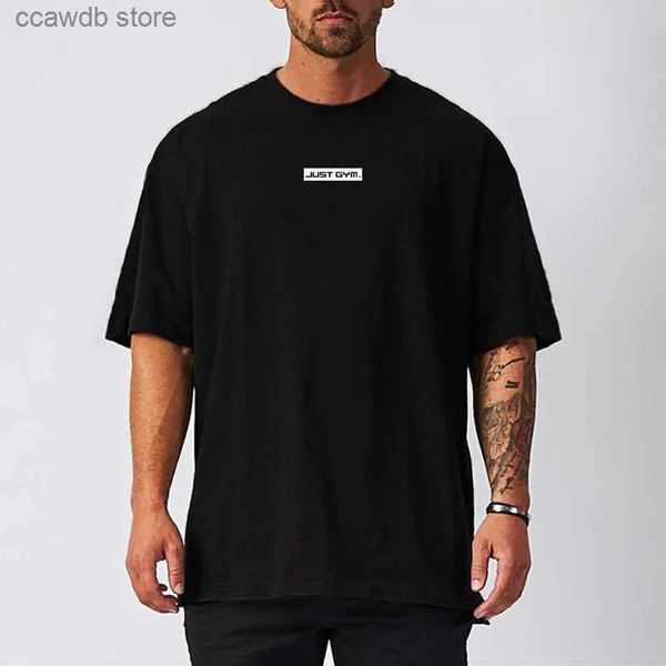 T-shirt da uomo T-shirt da uomo oversize Movimento Fitness Manica corta Abbigliamento sportivo ampio Abbigliamento da palestra Fitness Estate Traspirante Top ad asciugatura rapida T240105