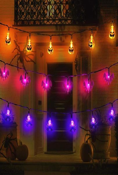 Cordas LED Decorações de Halloween ao ar livre Luzes 1020 Abóbora Aranha Bat Crânio Luz de Corda Bateria Operada para Festa Interior 1595163