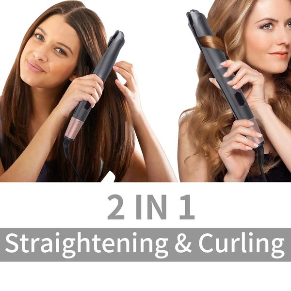 2 in 1 Pro Gold Flat Iron Twist Lockenwickler Glätteisen AntiFrizz zum Glätten von Curling-Styling-Werkzeug 240104