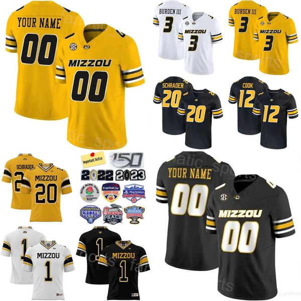 Squadra University Football Missouri Tigers Jersey College 20 Cody Schrader 12 Brady Cook 3 Luther Burden III 28 Joseph Charleston 1 Theo Wease Jr 8 Nathaniel Peat Uomini