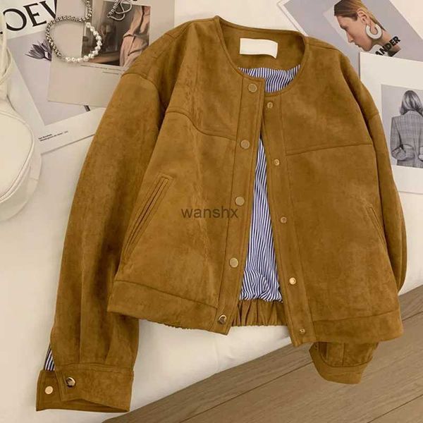 Jaquetas masculinas camurça jaqueta curta mulheres coreano camelo moda manga longa vôo terno harajuku único breasted solto tops feminino vintage coatsl240104