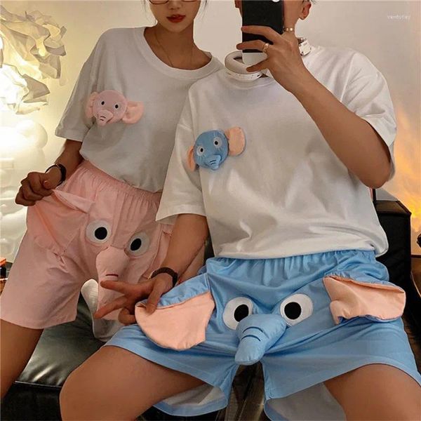 Pijamas femininos 2024 bonito engraçado verão sleepwears para homens mulheres dos desenhos animados elefante pijamas sono pijama conjunto homewear casal de duas peças