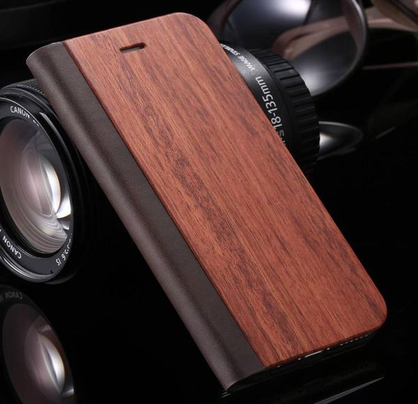 Holz PU PC Brieftasche Schutzhülle für iPhone XS Max XR X 8 7 6 6S Plus Kickstand Flip Cases Karte Tasche echtes Bambus Leder Sta5220533