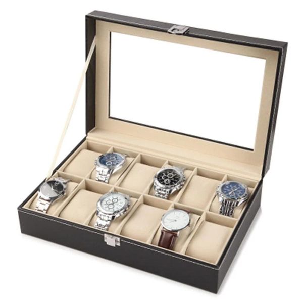 Halskette Neue Pu-leder Uhrenbox Schwarz Herrenuhr Aufbewahrungsbox Fall mit Fenster Schmuck Frauen Geschenk Fall Mode Display Schmuckschatulle