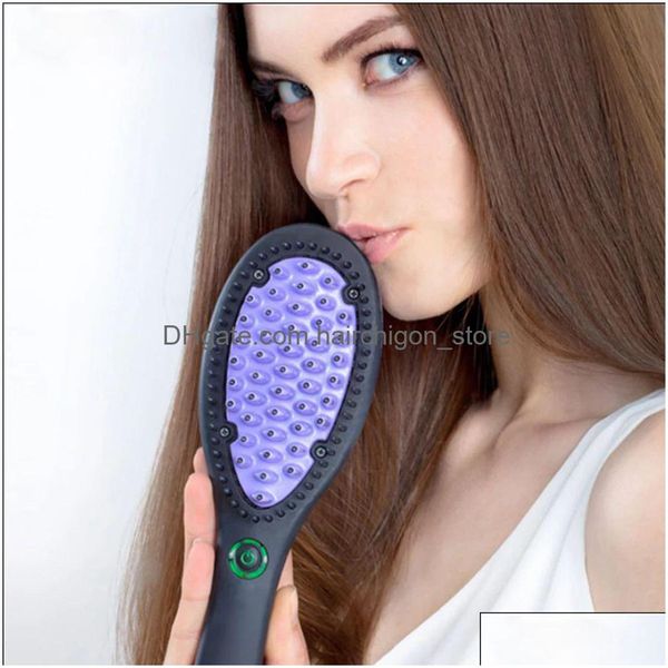 Piastre per capelli Spazzola per lisciare professionale Pettine in ceramica elettrico nero Spazzola per capelli multifunzionale Bigodino elettronico Curling To Dhanq