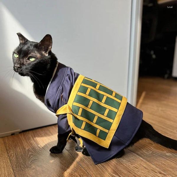 Trajes de gato Jujutsu Kaisen Geto Suguru Cosplay Roupas para animais de estimação Kimono japonês para cães pequenos e médios Yukata Casaco Uniforme de Halloween