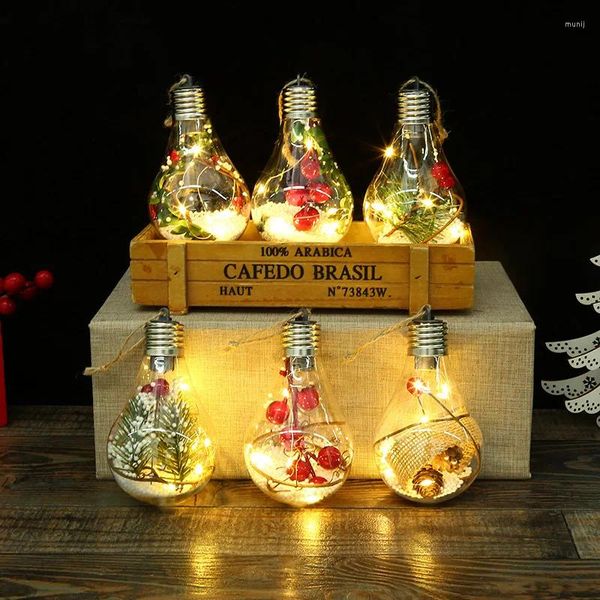 Decorações de Natal Clear LED Bolas Árvore de Natal Pendurado Ornamento Engraçado para Mini Caixa Navida Simulada Lâmpadas Pingente