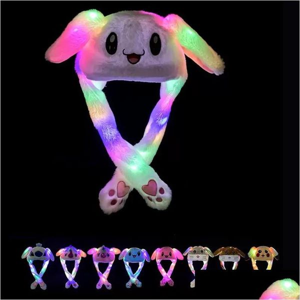 Outros têxteis para casa 33 estilos LED Light P Hat Cartoon Animal Cap para Coelho Gato Coelho Orelha Movendo Chapéus Adt Crianças Natal Inverno Quente Dhnwd