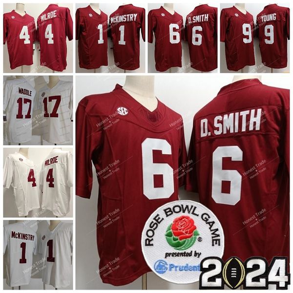 College 6 Devonta Smith Maglia da calcio Jalen Milroe 1 Kool-Aid Mckinstry Henry 9 Bryce Young 31 Anderson Jaylen Waddle Maglie rosse bianche da uomo cucite New Rose Patch