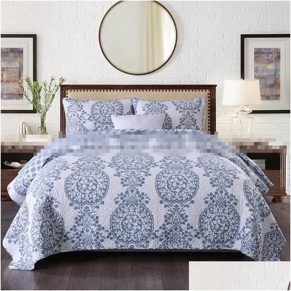 Conjuntos de cama 3 pcs estilo boêmio colcha floral 100% algodão colcha fl rainha king size impressão cama er al drop entrega home gard dhewo