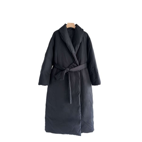 Designer invernale nuovo mantello sciolto e ispessito stile minimalista risvolto 90 piumino d'anatra bianca giacca lunga da donna cappotto con nome grande con cinturaHV50 5RMKM