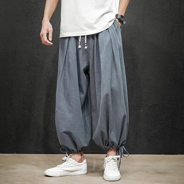 Брюки бросают мужчины Harajuku Harem Pants 2023 Mens Summer Cotton Linen Joggers брюки мужской винтажный китайский стиль спортивные штаны мода