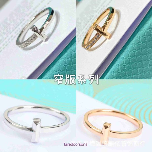 Anéis Tifannissm loja on-line atacado de alta edição versátil banhado a prata esterlina 18k anel de par familiar com sobreposição de diamante para ter caixa original