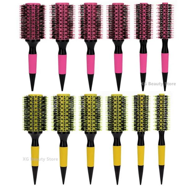 Profissional 6pcsset rosa de madeira redondo pente de cabelo escova de cerdas de javali mistura de nylon ferramenta de cabeleireiro 240105