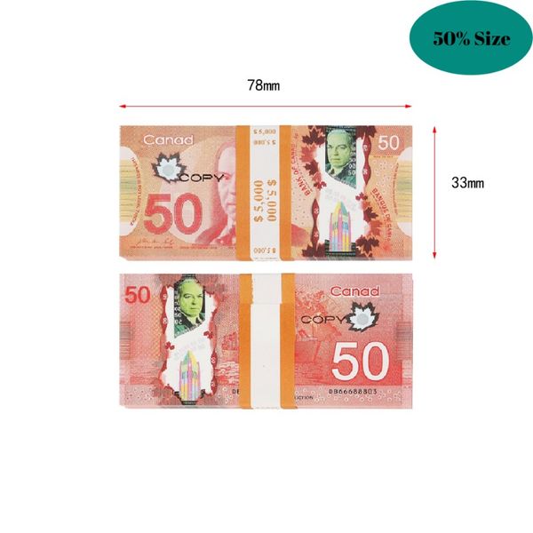 50% Dimensioni Prop Cad Money 20s Dollaro canadese Cad Banconote Carta Gioca denaro Oggetti di scena per film Tiktok Youtube