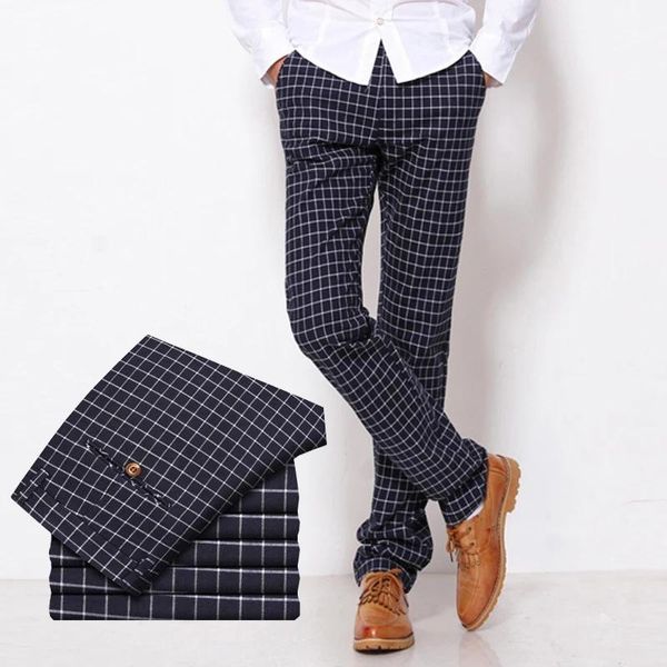 Pantaloni New Summer England Plaid Work Pantaloni elasticizzati da uomo in cotone Business Fashion Slim grigio blu pantaloni casual jeans maschili pantaloni di marca uomo